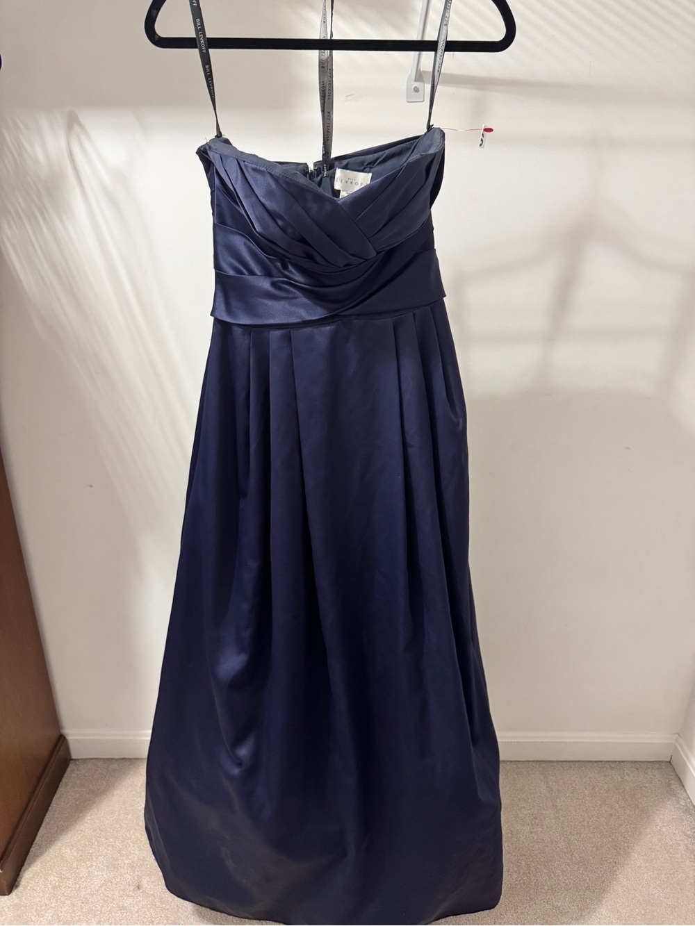 Bill Levkoff Navy Satin Strapless Maxi Dress